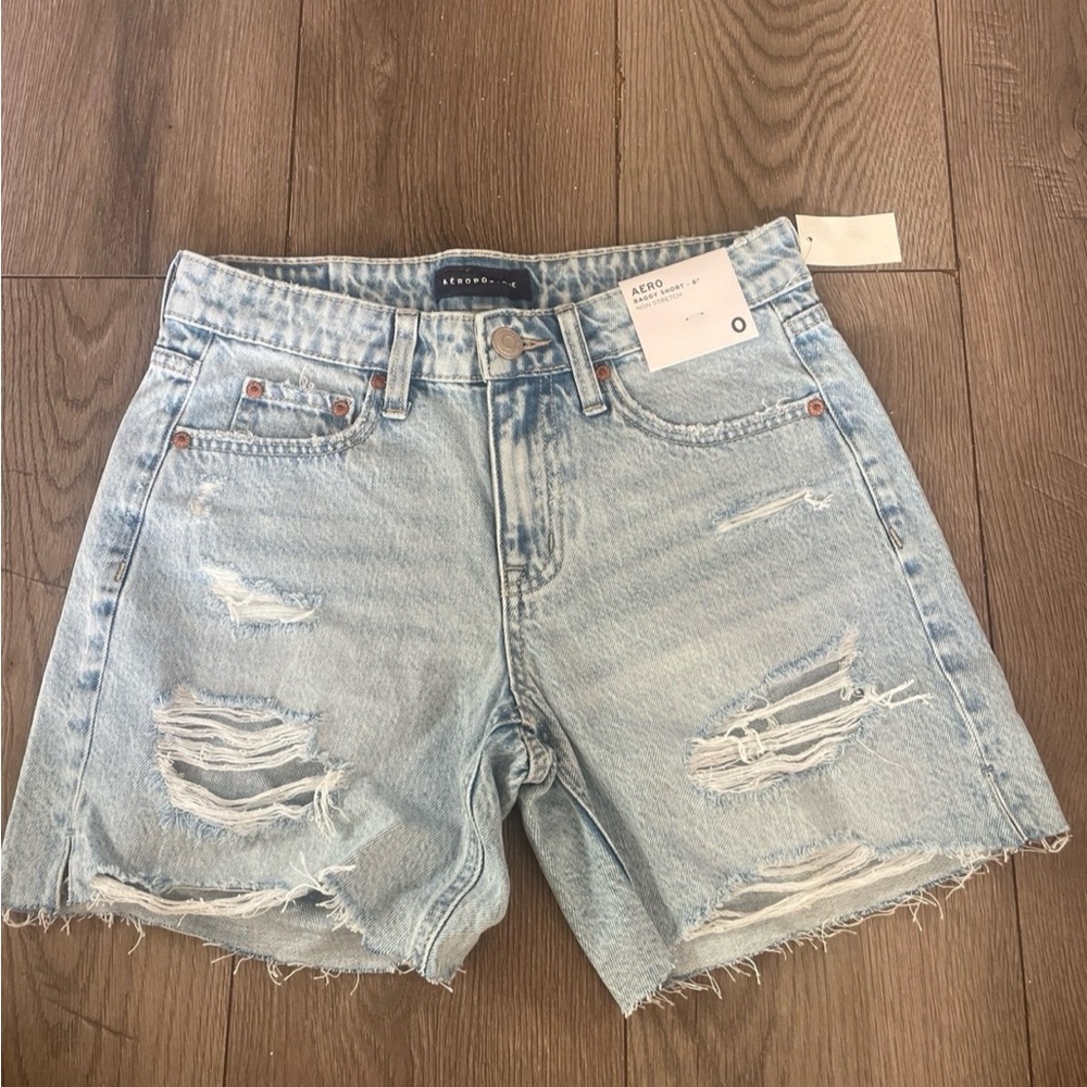 Aeropostale Women's Light Blue Distressed Jean Shorts
